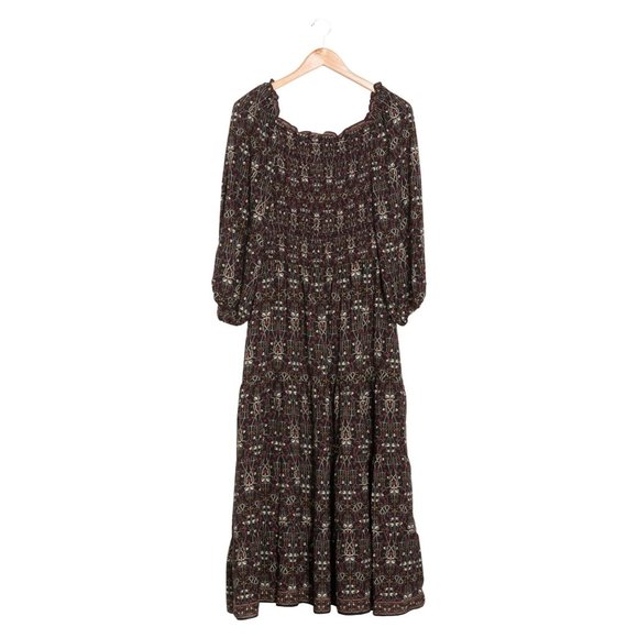 MAX STUDIO Womens Dress Midi Smocked Bodice Crepe Black Wine Size Medium NWT - Picture 2 of 3